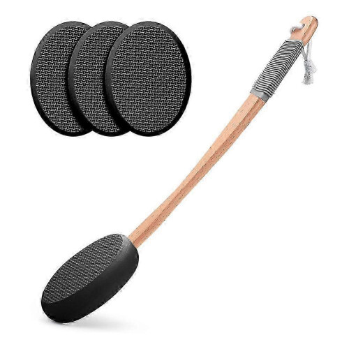 Back Lotion Applicator with Long Handle and 4 Replaceable Pads, Ergonomic Curved Design for Easy Reach