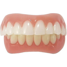 Prótesis dentales superiores con carillas, dientes postizos inferiores para mujeres y hombres, tono natural, modificación cosmética.