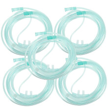Set di 5 cannule nasali per ossigenoterapia, materiale plastica morbida, compatibile con la maggior parte dei dispositivi per ossigenoterapia