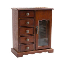 Retro Wooden Jewelry Box 5-Layer Storage for Necklace Bracelet Ring Dark Color