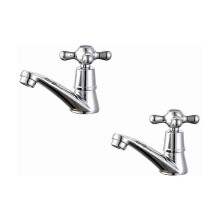 Set of 2 Bathroom Sink Faucets, Cross Handle Polished Chrome Basin Mixers, 1/2" Connection, Victorian Traditional Style