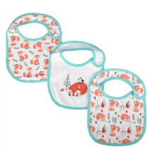 Set di 3 bavaglini in cotone lavorato a maglia per neonati, con fascia per capelli morbida a forma di sciarpa, fantasia volpe, assorbenti.