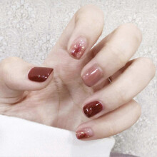 Red Glitter Press On Nails Short Square Acrylic Full Cover Set 24 Pieces