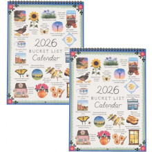 2026 12-Month Bucket List Wall Calendar, 9x12 Closed 9x24 Open, Hand-Drawn Illustrated Pages, Spiral Bound for Wall Display