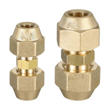 Brass Pipe Butt Joint Connector Coupler 2Pcs, 3/8Inch and 1/4Inch, for Air Conditioning Refrigeration Systems