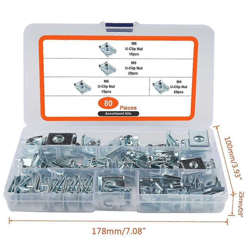 80 Pcs Universal Metal U-Clips, Manganese Steel U-Shaped Automotive Fastener Clips For Car Vehicle Body Panels Fenders 6933168187105