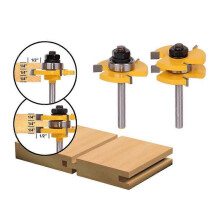 Jeu de fraises à rainurer et languette pour bois, largeur denture 6,35mm, corps acier trempé, pointe carbure, 12000 tr/min