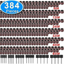 Kit de ponçage à tambour 384 pièces, oxyde d'aluminium, grains assortis, compatible avec les outils rotatifs Dremel