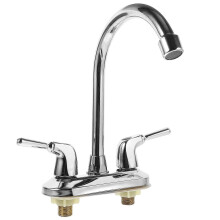 Utility Sink Faucet, Silver, Dual Handle, 2 Hole Installation, Flexible Rotatable Spout, Hot Cold Water Control, Copper Iron, for Kitchen Bathroom