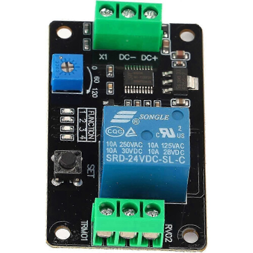 Delay Relay Module, 24V DC, 0.1-120s Adjustable Timing, 4 Selectable Functions, Anti Reverse Connection, 1 Pack