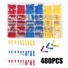 Kit de 480 conectores terminales de crimpado con aislamiento eléctrico surtidos, de cobre y PVC, con estuche de plástico para almacenamiento.