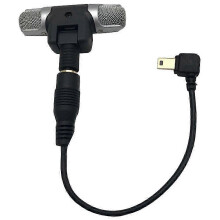Stereo Microphone with 3.5mm Mini USB Adapter compatible with GoPro Hero 3 3+ 4, L Shaped Gold Plated Plug, With Double Sided Tape