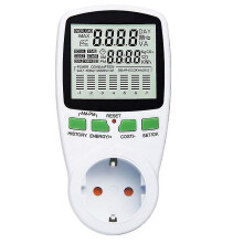 Strommessgerät Steckdose, Echtzeit Stromverbrauchüberwachung, Spannung Strom Frequenz Messung, Timer Funktion, 16A 230-250V