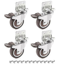 Rodas Giratórias com Freio 4 Peças, 25mm de Diâmetro, Placa de Montagem em L, para Móveis Mesa de Café Armários