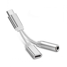 Adaptador 2 em 1 USB C para áudio 3,5mm, carregamento simultâneo, liga e usa, Compatível com dispositivos USB C