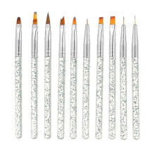 Nagelkunstpenselenset van 10 stuks, nylon haren, verschillende maten en vormen, voor natuurlijke, kunst-, acryl- en gelnagels.