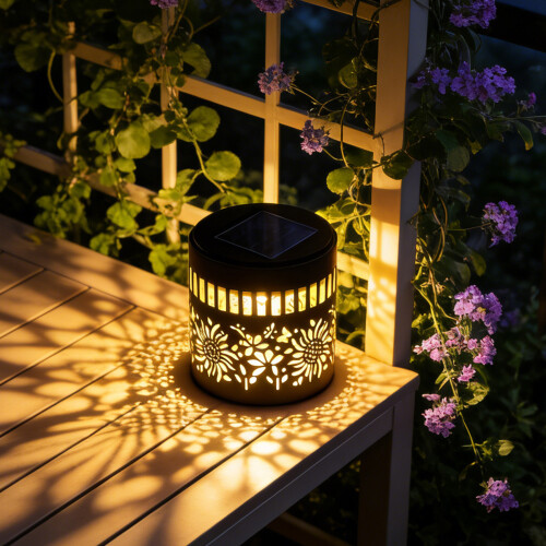 Metal Solar Lights with Flower Shadow Projection for-2 pack 2