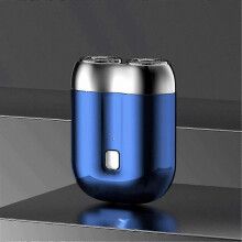 Elektrischer Rasierer, wiederaufladbarer, wasserdichter Mini-Rasierer in Blau mit zwei Scherköpfen und Doppelring-Design, tragbar für unterwegs