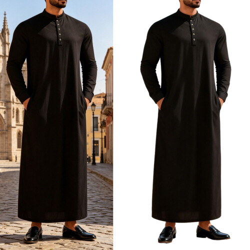 Traditional Islamic Thobe With Practical Side Pockets-Gray XL 2