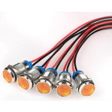 LED-indicatielampjes (5 stuks), 10 mm, 230 V AC, IP65 waterdicht, verchroomde messing behuizing, geel