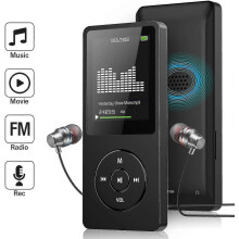 MP3 Music Player, 4GB Built-in Speaker, FM Radio, Voice Recorder, Ultra Slim, Rechargeable, Wired Earphone Included, Black