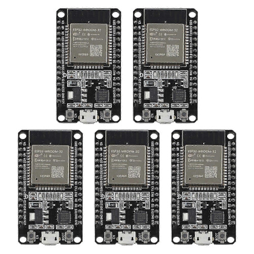 ESP32 WROOM-32 Development Board, USB CP2102, WiFi Bluetooth Dual Core, 5 Pack, Black PCB Wireless Module