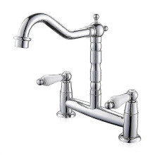 Kitchen Sink Faucet, Solid Brass Body, 2 Zinc Alloy Handles, 360 Degree Rotating Spout, Surface Mount, Lead-free Ceramic Disc Valve