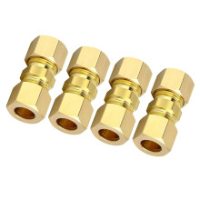 Pack of 4 1/4 Inch Brass Compression Fittings, Leak Resistant Water Line Connector for Refrigerator Plumbing