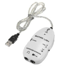 USB Guitar Link Cable Adapter, 6.3mm Jack to USB 2.0 PC Recording Playback, 1m Length, White