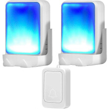Wireless Loud Doorbell for Elderly, 1 Transmitter 2 Receivers, 600 Feet Range, 4 Volume Levels, 7 Color Lights, Waterproof