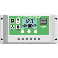 30-A-Solarpanel-Laderegler, 12-V-/24-V-PWM-Regler, LCD-Display, zwei USB-Anschlüsse (5 V, 2,5 A), unterstützt Blei-/Lithium-Batterien