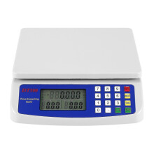 Digitale Küchenwaage, max 30 kg, 1 g Genauigkeit, hintergrundbeleuchtetes LCD, wiederaufladbar, Tara-Funktion, weiße Kunststoff-Lebensmittelwaage