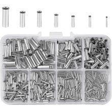 Kit d'assortiment 600 embouts de câble non isolés, 7 tailles 10-22 AWG, cuivre rouge étamé pour projets électriques