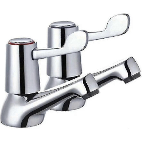 Bathroom Taps Lever 1/2 Inch Pillar Basin and Bathtub Set Polished Chrome Plated Solid Metal Knobs