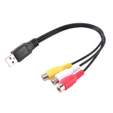 USB to RCA Adapter Cable, USB A Male to 3 RCA Female Gold-Plated AV Audio Video Converter, 25cm Oxygen-Free Copper, Black