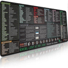 Extra grote muismat met Excel-sneltoetsen, 800x300x2 mm, antislip bureauonderlegger met gestikte rand voor pc, kantoor en gaming.