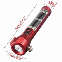 Rechargeable LED Flashlight, Solar Powered USB Charging Car Emergency Light with Hammer Function