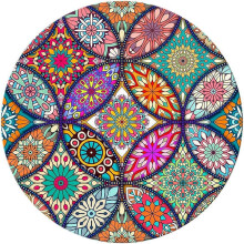 Ronde muismat met antislip rubberen onderkant en gestikte rand, 200x200 mm, mandala-design voor op het bureau