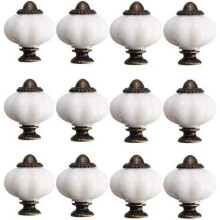 Pomello per mobile in ceramica da 30 mm, forma vintage a zucca, bianco, con viti incluse.