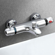 Thermostatic Shower Mixer with 38C Safety Button for Bathtub, Brass Construction, G1/2 Inlet