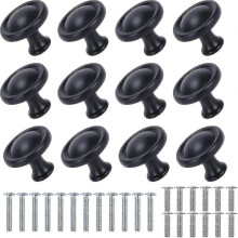 12pcs Black Round Cabinet Knobs Matt Finish Kitchen Drawer Pulls Stainless Steel