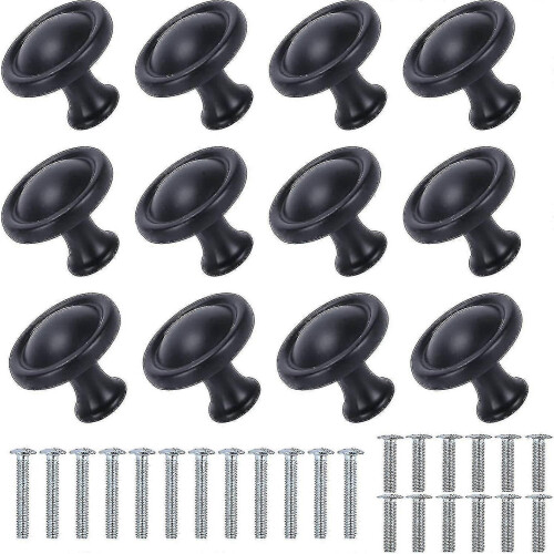 12pcs Black Round Cabinet Knobs Matt Finish Kitchen Drawer Pulls Stainless Steel