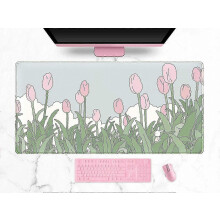 Extra grote gamingmuismat XXL bureauonderlegger 31,5 x 15,75 inch aquarel tulp anime roze groen Lycra oppervlak gestikte randen