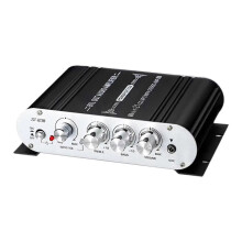 Mini audio-eindversterker 2.1-kanaals 80Wx2 stereo subwoofer voor tv, auto, telefoon en computer met basregeling, behuizing van aluminiumlegering