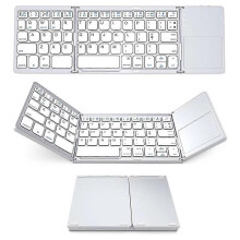 Opvouwbaar Bluetooth-toetsenbord met touchpad en numeriek toetsenblok, dubbele connectiviteit voor naadloos schakelen.