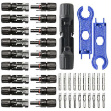 Conector solar MC4, 10 pares con llave, 16A-52A, IP67, cobre estañado para conexión en paralelo.