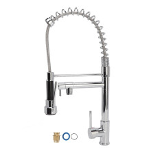 Robinet de cuisine chromé avec douchette extractible, design à bec haut, acier inoxydable
