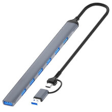 Hub USB-C ADS-303D, 7 ports USB et Type-C, 6 ports USB 2.0, répartiteur en alliage d'aluminium