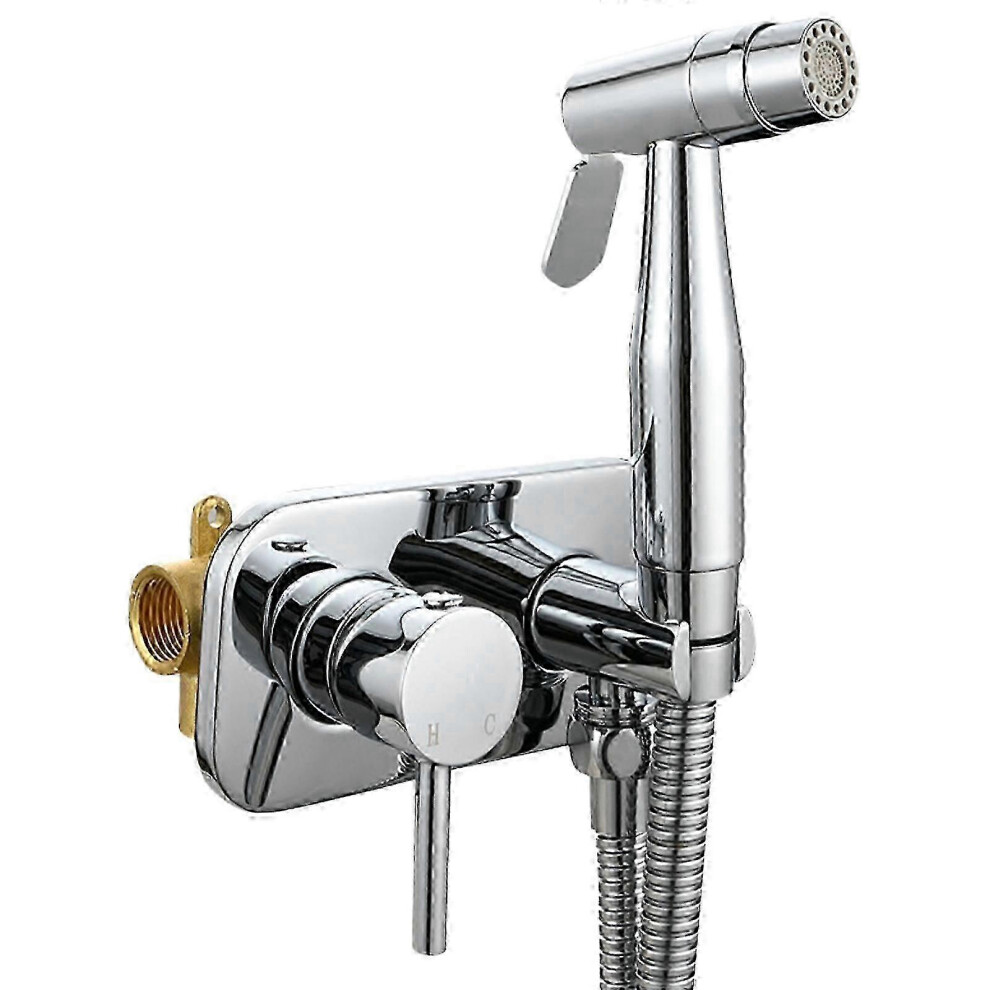 Toilet Bidet Sprayer Set With Hot Cold Mixer Valve, Steel Brass Handheld Bidet Spray For Hygienic Personal Care 6944168360009