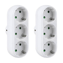 Lot de 2 multiprises 3 voies 16A 250V 3500W en ABS format compact pour usage résidentiel commercial industriel touristique